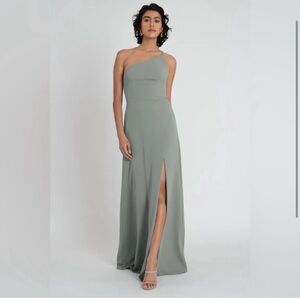 Jenny Yoo Asymmetrical Green Sheath Dress